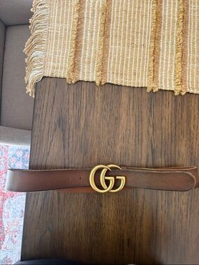 Gucci Brown Leather Belt with Gold Double G Buckle
